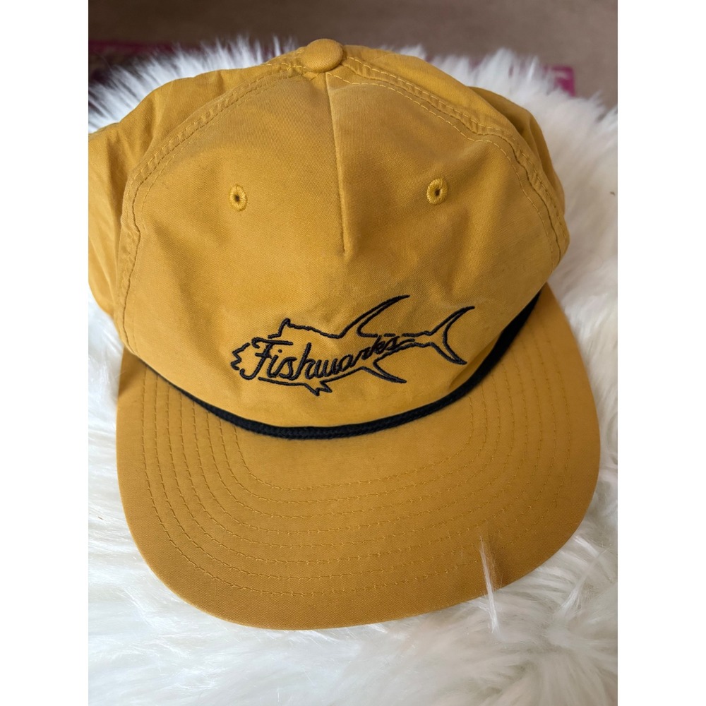 Fishworks Mustard Yellow Snapback Rope Hat Marlin Fishing Logo Cap Mens OSFM